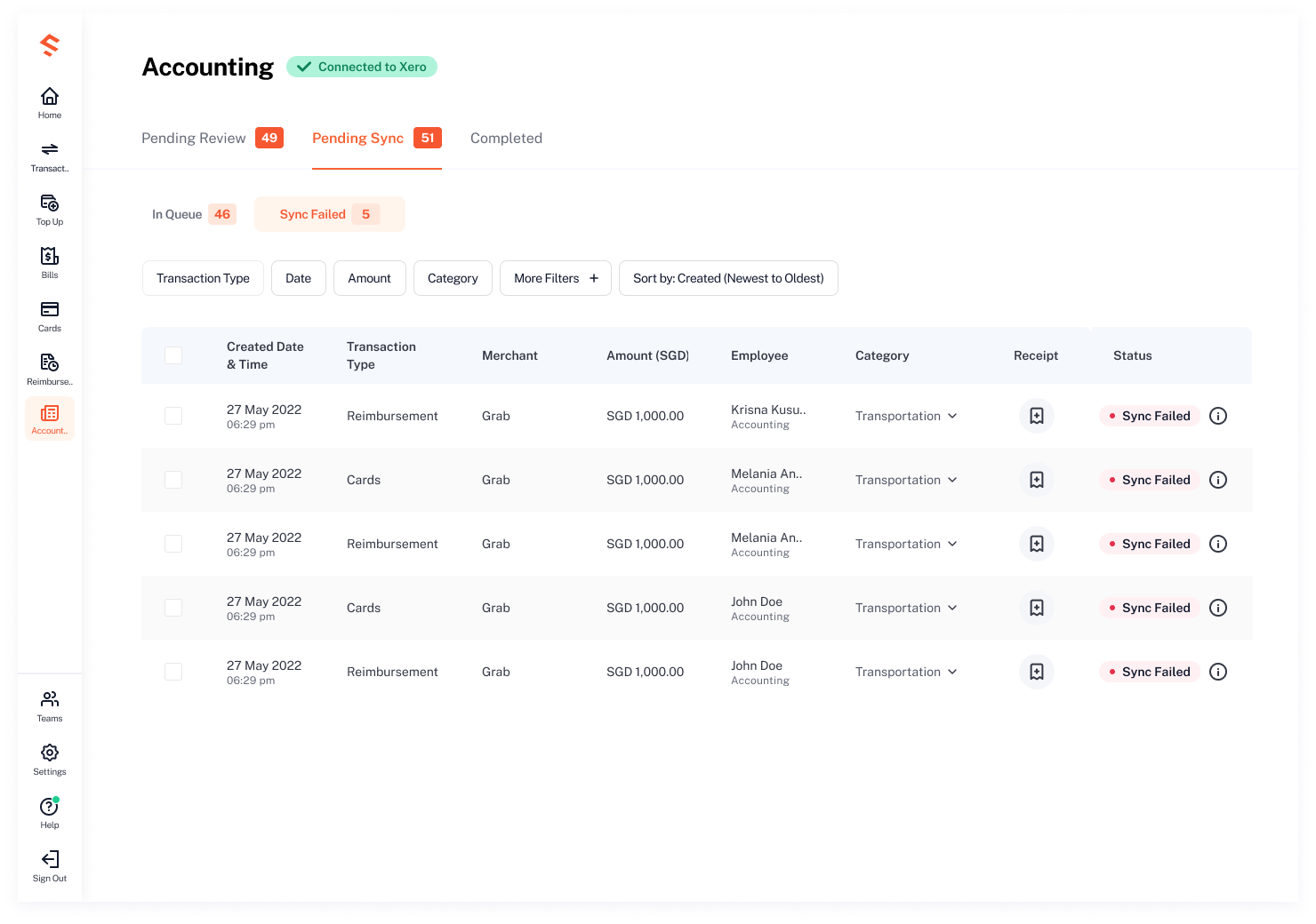 export transactions and bank statements